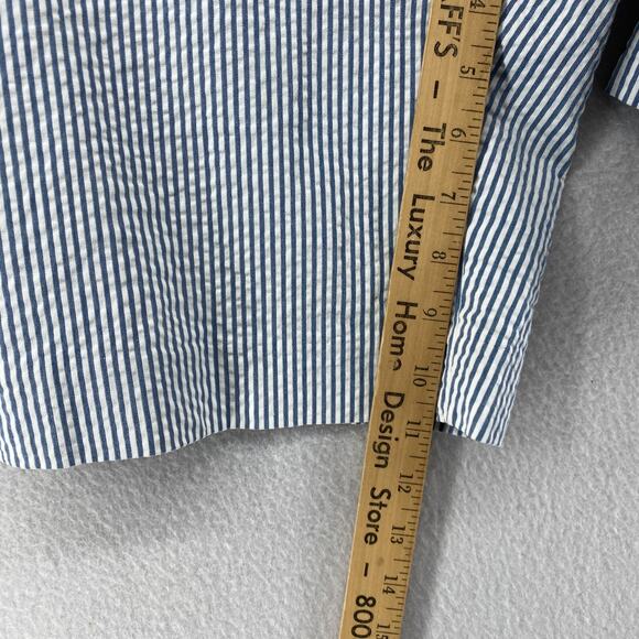 CHAPS Shorts Womens 12 Seersucker Striped Chino 11" Walking Cotton Blue White - Picture 10 of 11